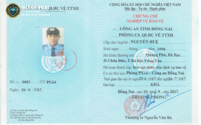 chứng chỉ bảo vệ chuyên nghiệp